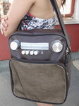 Bolso Radio Retro Cuadrada Marrón/Plata