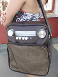Bolso Radio Retro Cuadrada Marrón/Plata
