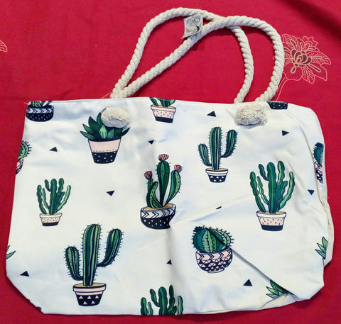 Bolso de playa cactus blanco y verde