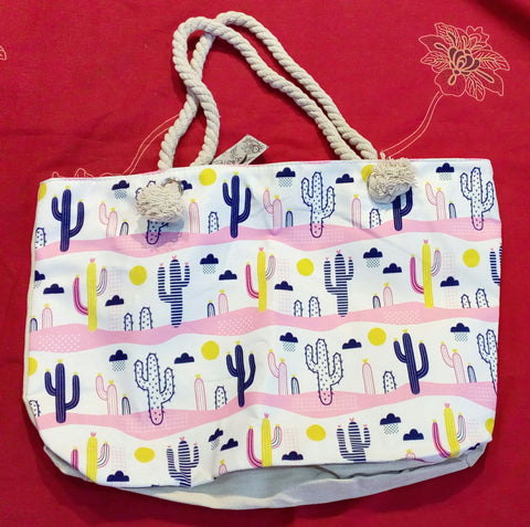 Bolso de playa cactus azul y rosa